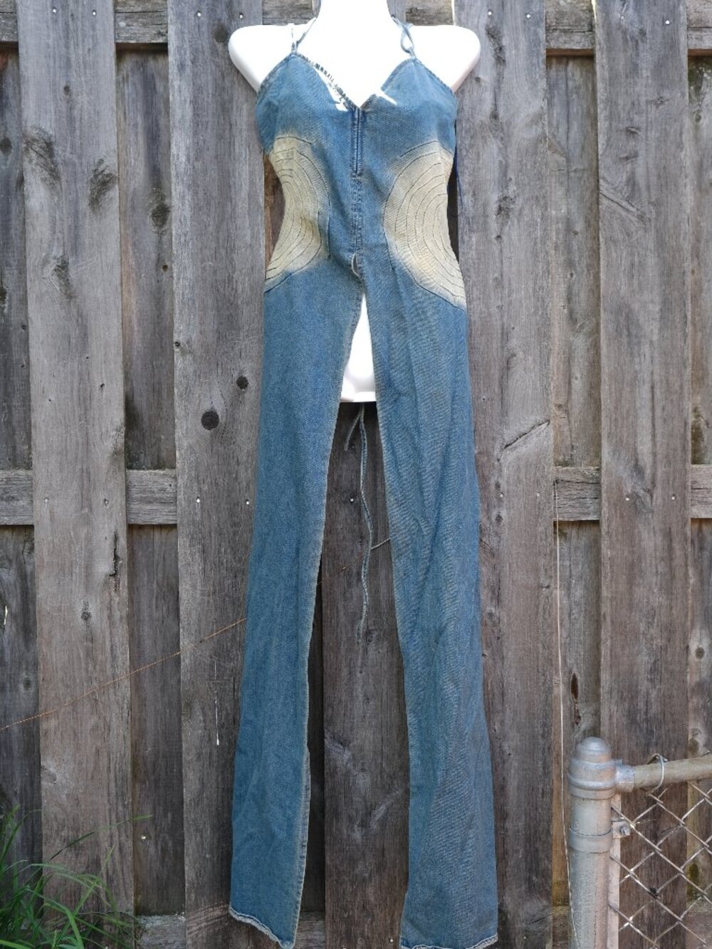AKIRA Jean Denim Art Top Slimming Cutout Waist Circle Detail Long Panel